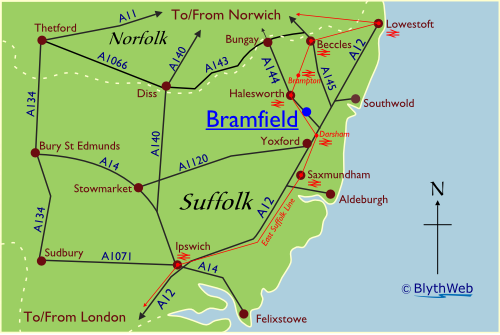 Location of Bramfield in Suffolk